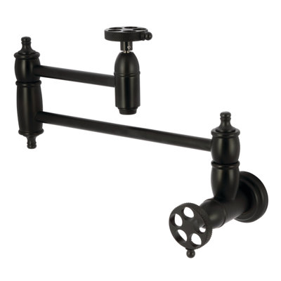 Kingston Brass Webb Two-Handle 1-Hole Wall Mount Pot Filler Faucet with Knurled Handle