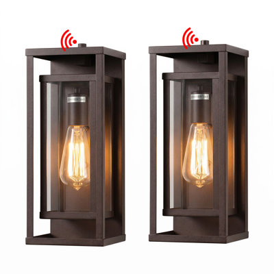 Applique murale d'extérieur 1 lumière H 13,78 po Polikron Classic, métal bronze huilé avec verre propre, du crépuscule à l'aube