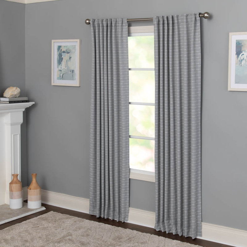 Tishonna Polyester / Linen Room Darkening Woven Stripped Curtain Panel with Rod Pocket Top and Hidden Back Tabs , Gray