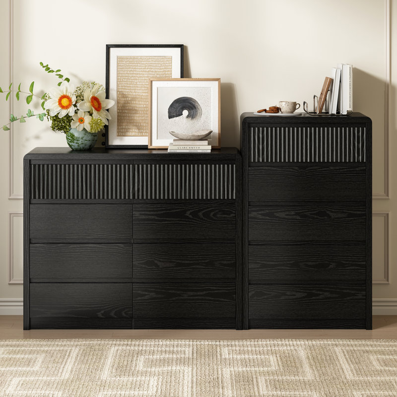 Ensemble de chambre à coucher 2 pièces, commode 5 tiroirs et commode 8 tiroirs, Noir
