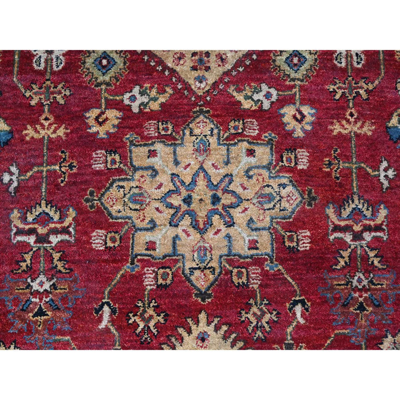 Tapis rouge en laine noué à la main 12 pi x 12 pi Karjihooz