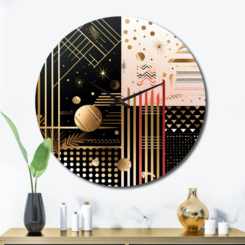Horloge murale Golden Geometric Glam Full Moon II, Très grand
