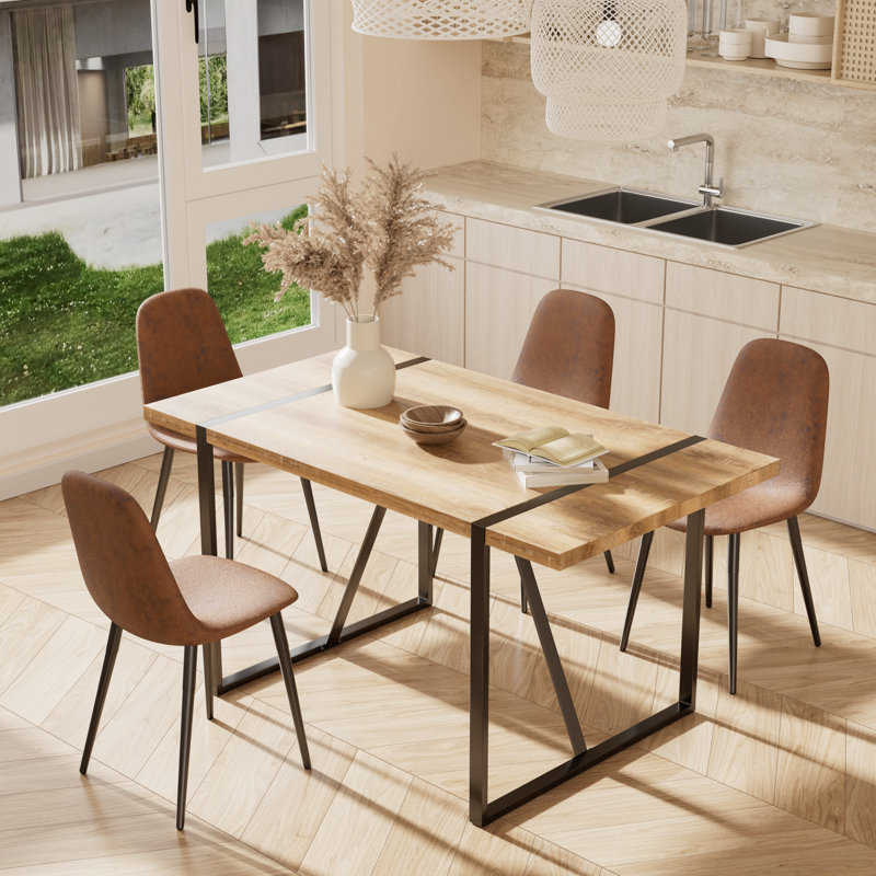 5 - Piece Rectangle Wood Top Double Pedestal Dining Set, 5, Brown