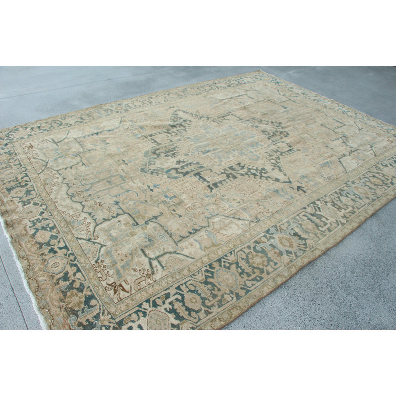 Tapis turc vintage en laine beige pour décor de maison de campagne et de style bohème idéal comme tapis de salon de style moyen-oriental