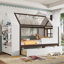 Lit plateforme simple avec tiroirs, lit maison en bois massif avec tablettes, conception enfantine, blanc et espresso
