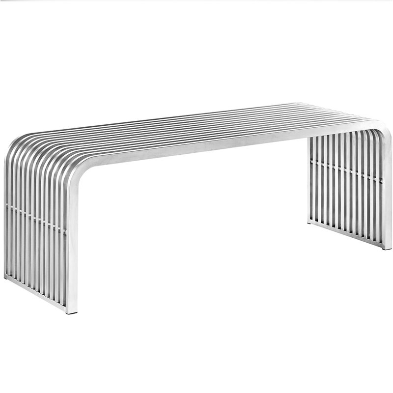 Modway 47" Silver Stainless Steel Modern Bench