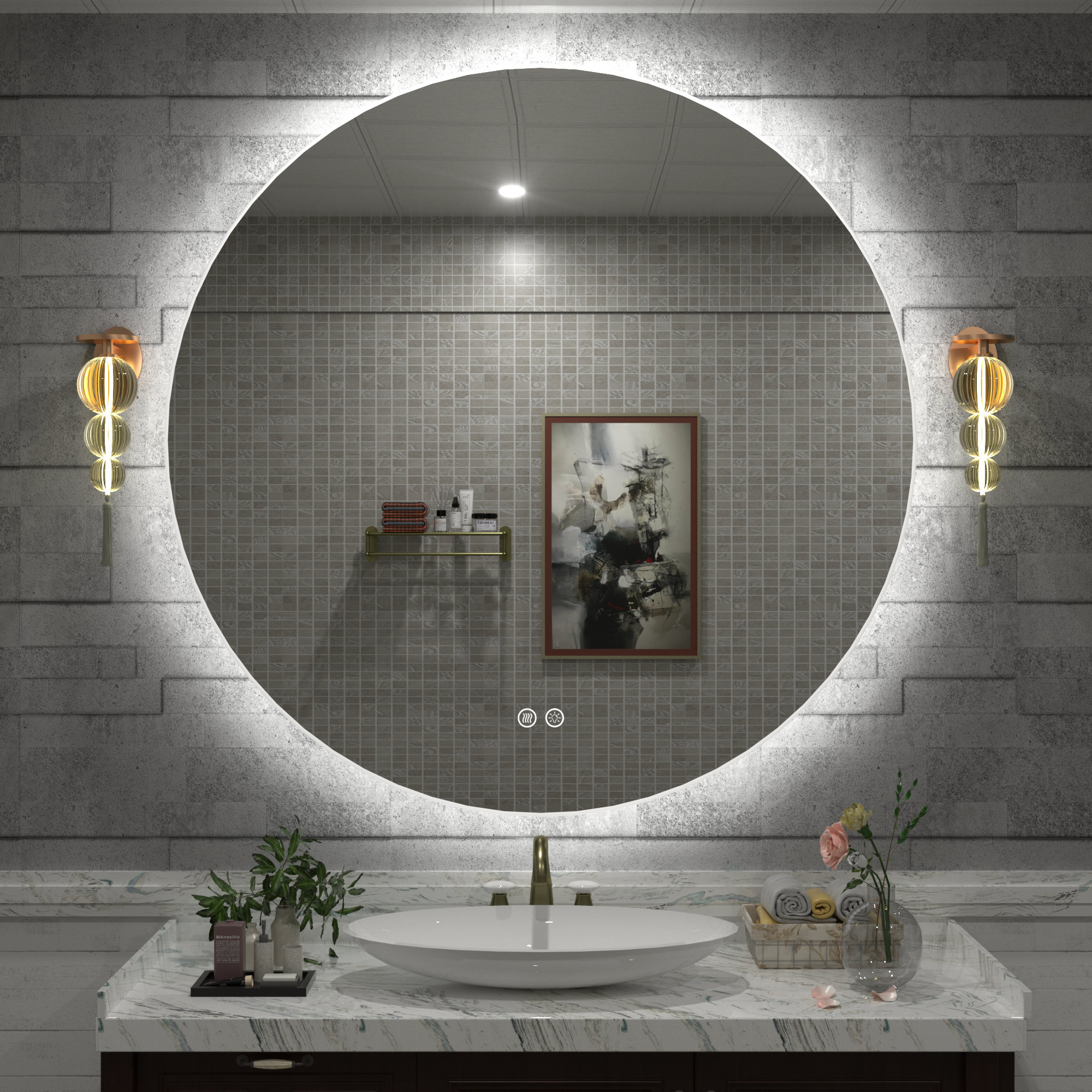 Orren Ellis Aevar Simple & Modern Back LED Lighted Anti-fog Round ...