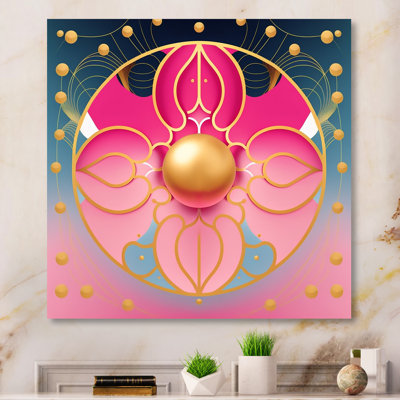 «Pink and Gold Abstract Flower», reproduction sur toile