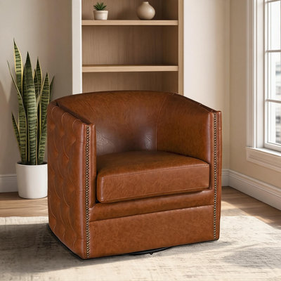 Fauteuil d'appoint avec cadre en bois massif riche et capitonné à 360 degrés avec revêtement en similicuir