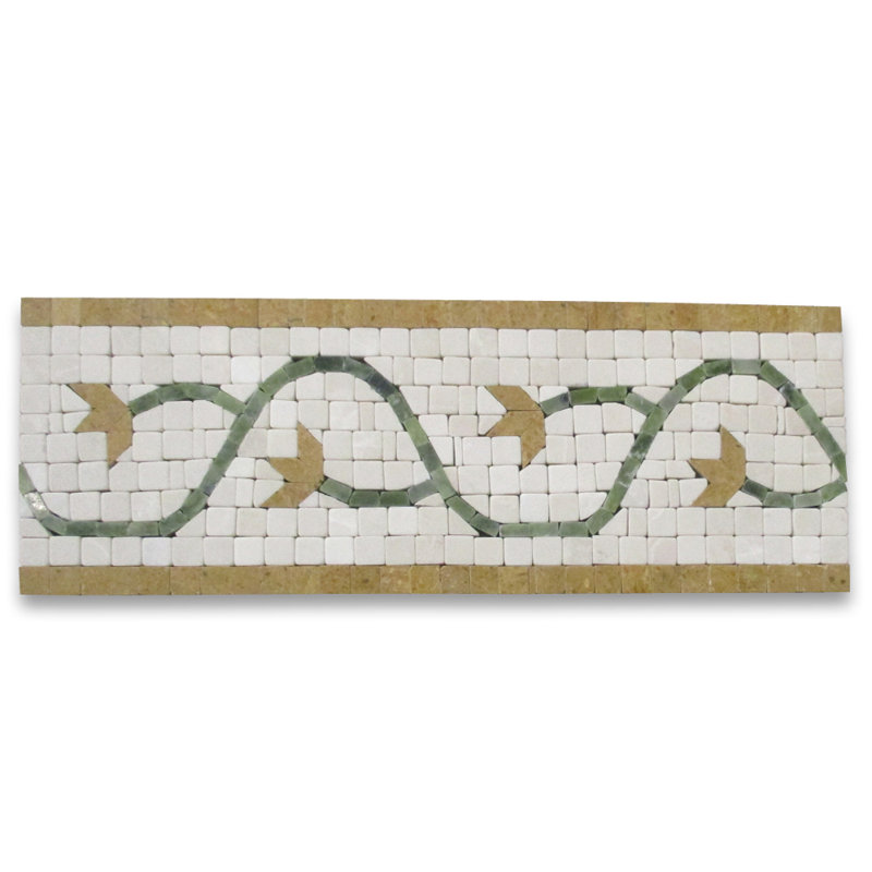 6" x 18" Marble Mosaic Wall & Floor Tile, Beige/Green/Gold