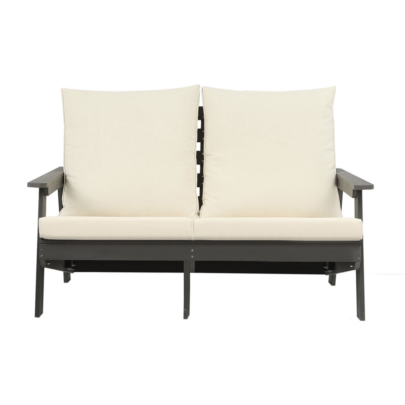 Causeuse avec coussin, canapé de jardin d'extérieur en grain de bois, ensemble de canapé pour porche, bord de piscine, terrasse et gris / beige
