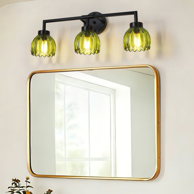 Glausen 3 - Light Black Wall Sconces Bathroom Vanity Lights With Tulip Green Glass Shade