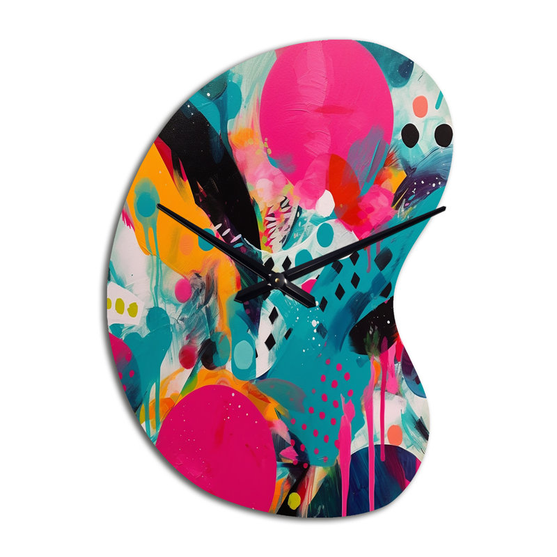 Horloge murale rose et turquoise abstraite Enigma I - forme de flèche - forme unique, Petit