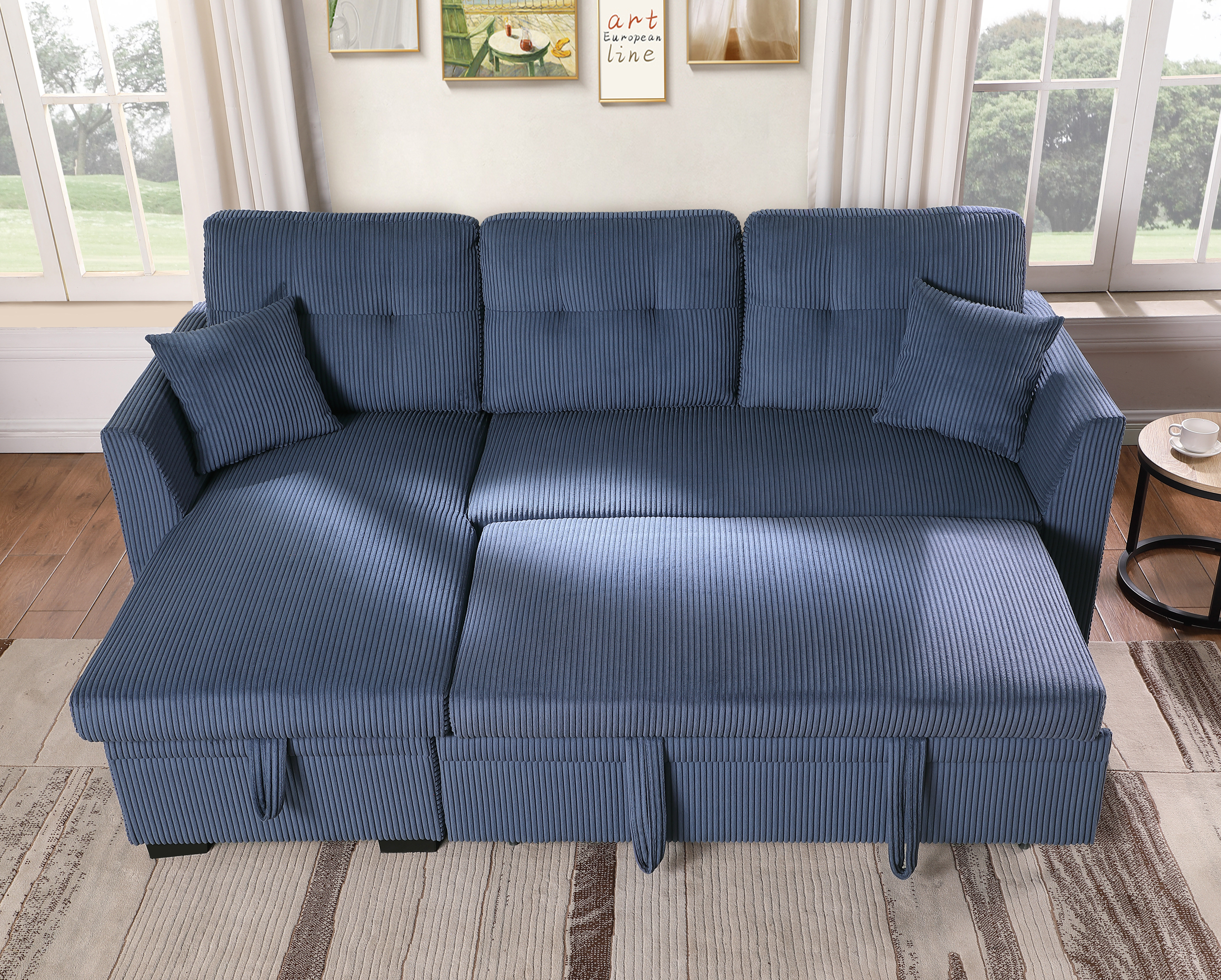 Ebern Designs 81.5“ Corduroy Chaise Sofa With Pull Out Bed & Reviews | Wayfair