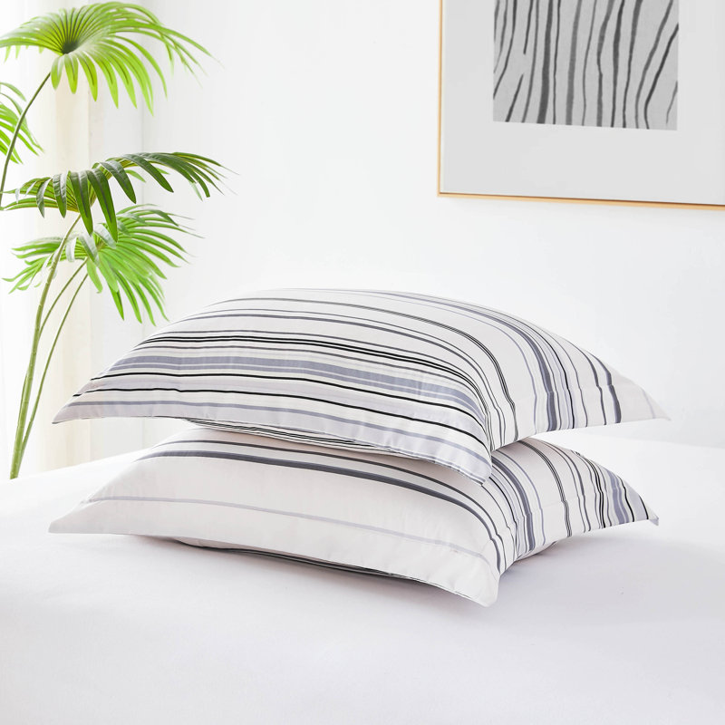 Twin/Twin XL Gray and Blue Striped Microfiber Duvet Cover Set