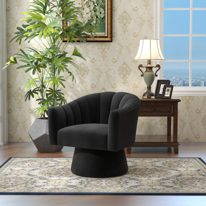 Aketza Velvet Swivel Barrel Chair, Black