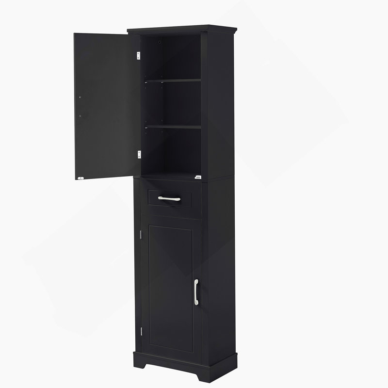 Tall Bathroom Storage Cabinet, Freestanding Storage Cabinet With Two Doors And Adjustable Shelves, Door Shelve Design, MDF Board With Painted Finish, Black