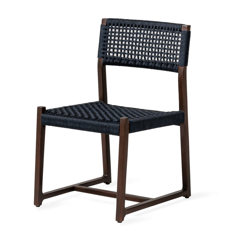 Aliyyah Patio Dining Side Chair, Blue/Espresso Wood