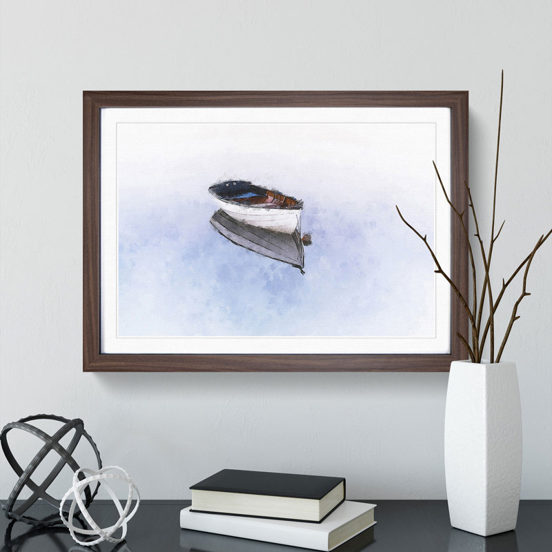 Reflection of a Boat - Framed Print, 24cm H x 33cm W x 2cm D, Walnut Framed