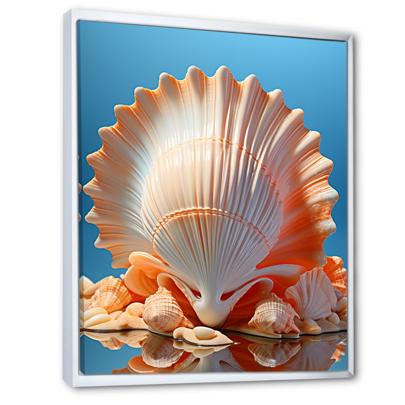 Coquilles opulentes symboliques sur toile, H 44 po x l 34 po x P 1,5 po, Cadre flottant blanc