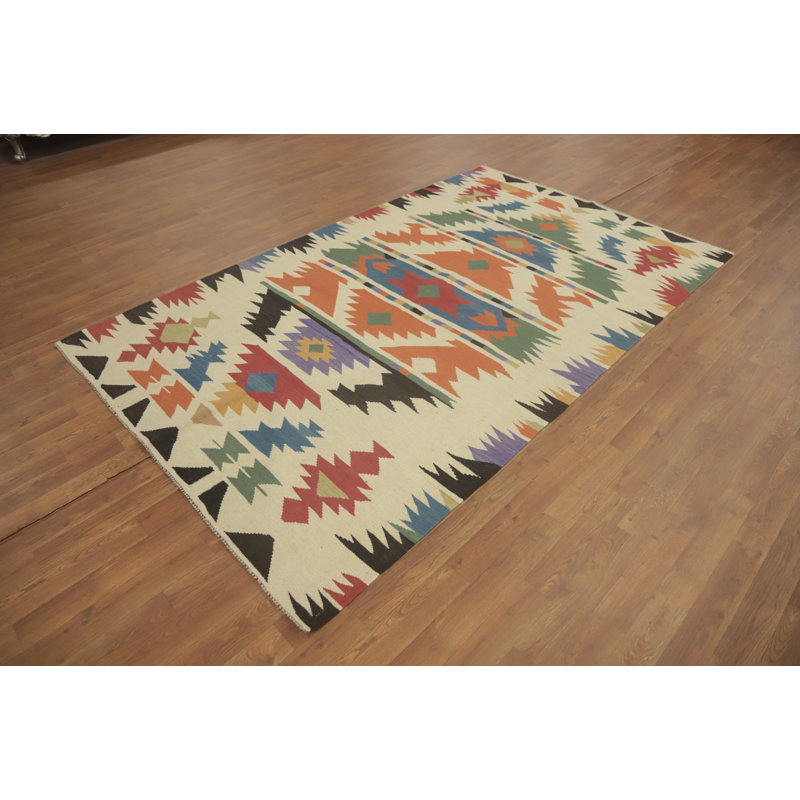 Tapis géométrique à motif oriental kilim 5 x 8