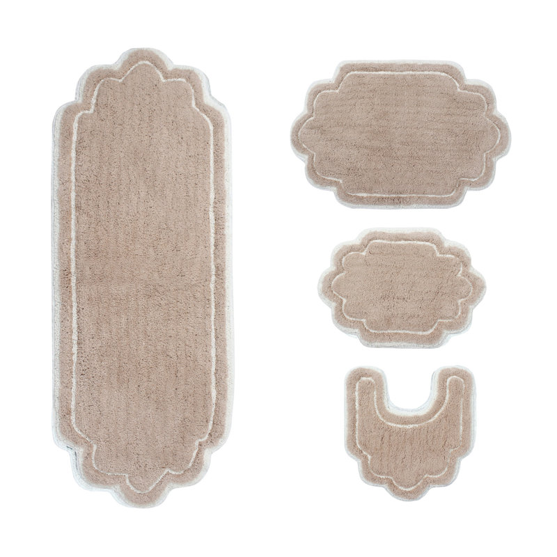 Dobrinsky 100% Cotton Bath Rug and Contour Mat, Machine Washable, Quick Dry, Absorbent - 4 Piece Set, Linen