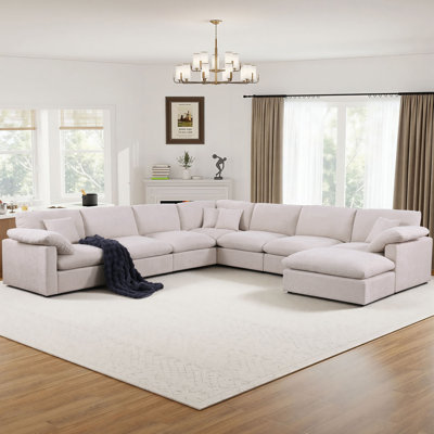 144" Oversized Corner Sectional Sofa With Removable Ottomans 8 Seat Chenille Cloud Upholstered Modular Sectional Couches