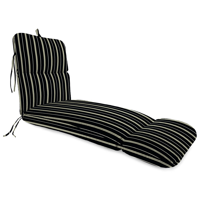 74" x 22" Outdoor Chaise Lounge Cushion with Ties and Loop, Black/Striped