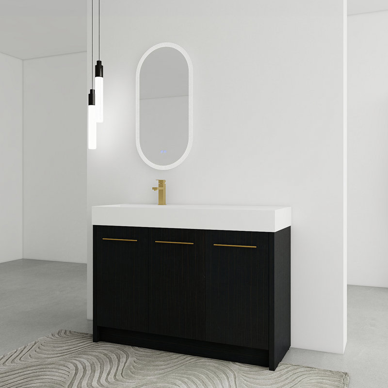 Meuble-lavabo autoportant de 48 po avec lavabo en résine, avec porte à fermeture douce, ensemble KD