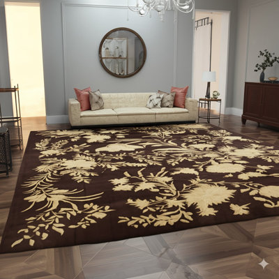 Tapis luxueux en laine noué à la main brun et luxueux