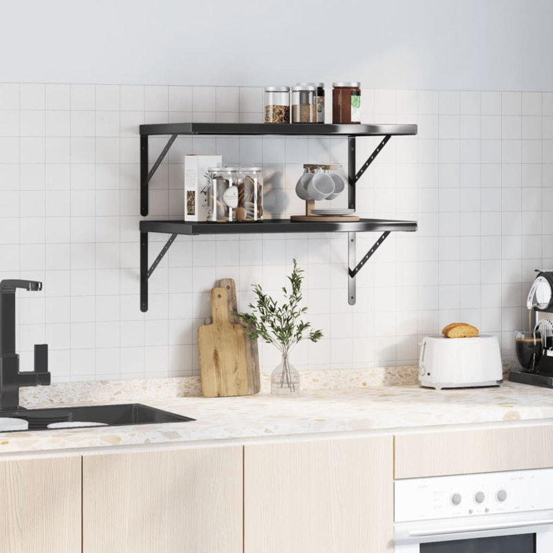 Antavion Stainless Steel Bracket Shelf, Black, 3cm H x 75cm W x 40cm