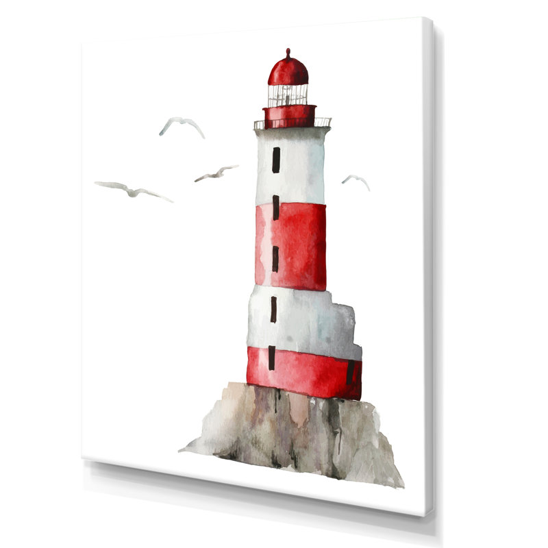 Phare au sommet de la montagne - Peinture sur toile, H 32 po x l 16 po, Toile tendue
