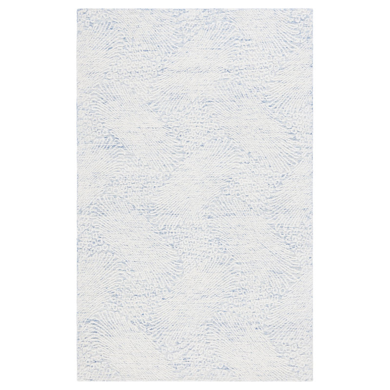 Deloras Hand Tufted Wool Cotton with Latex Abstract Rug in Blue/Ivory, Rectangle 6' x 9'