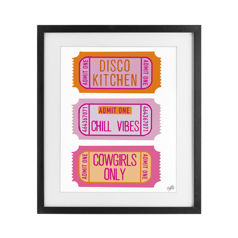 Disco Cowgirl, phrases de billets encadrées sous verre, conception par Elizabeth Medley, H 21 po x l 17 po, Cadre noir minuit