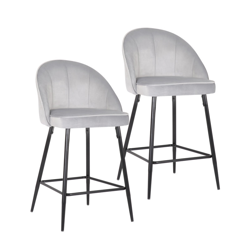 Upholstered Counter Stool with Metal Frame, Grey