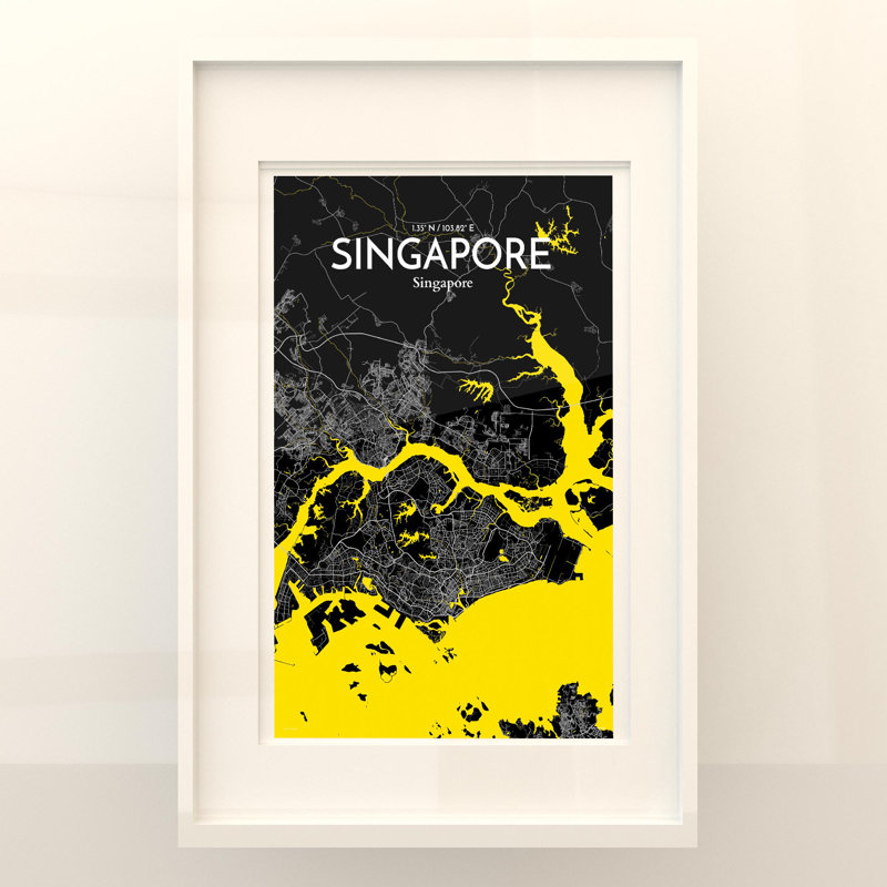 Singapore City Map In Times - No Frame Print, 17cm H x 11cm W x 0.05cm D