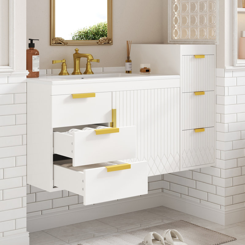 30" Wall-Mounted Bathroom Vanity with Storage Cabinet, White