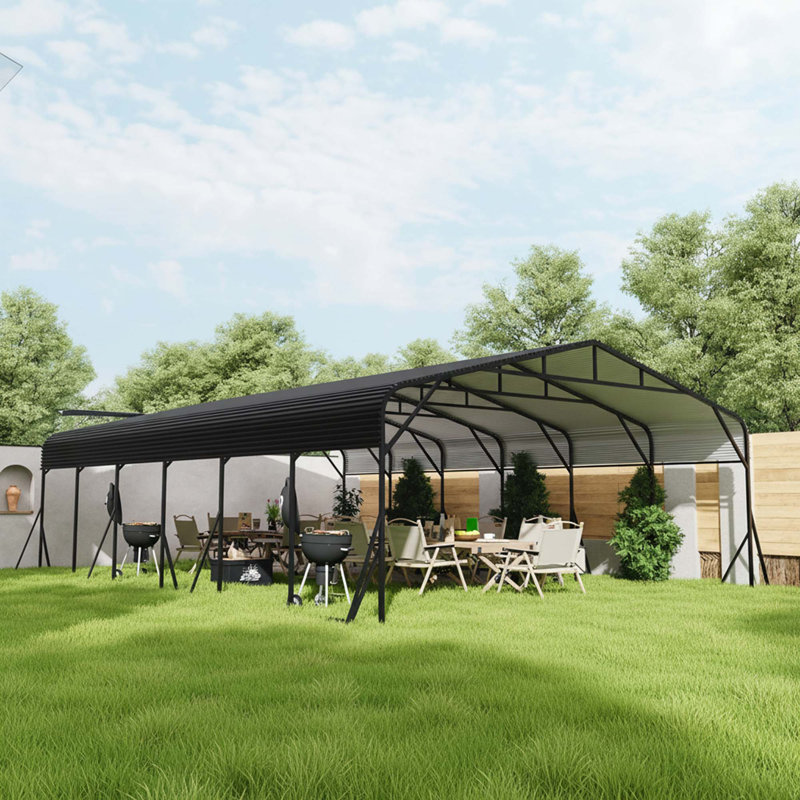20' X 30' Heavy Duty Metal Carport Canopy With Galvanized Steel Roof And Reinforced Frame For Vehicles