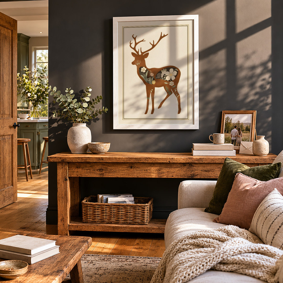 Antlered Deer Rustic - Framed Print