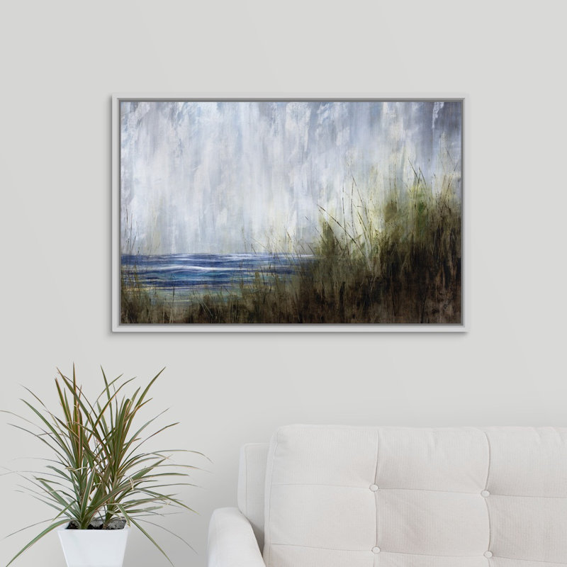 « ocean concerto », peinture sur toile, H 21,7 po x l 31,7 po x p 1,75 po, Cadre flottant blanc