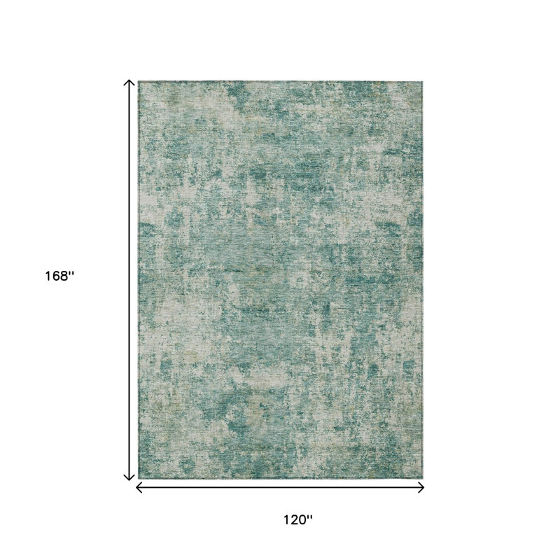 Tapis d'extérieur lavable bleu sarcelle et beige abstrait 10 pi x 14 pi