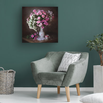 Œuvre sur toile, "Tatyana" avec un bouquet de chrysanthèmes