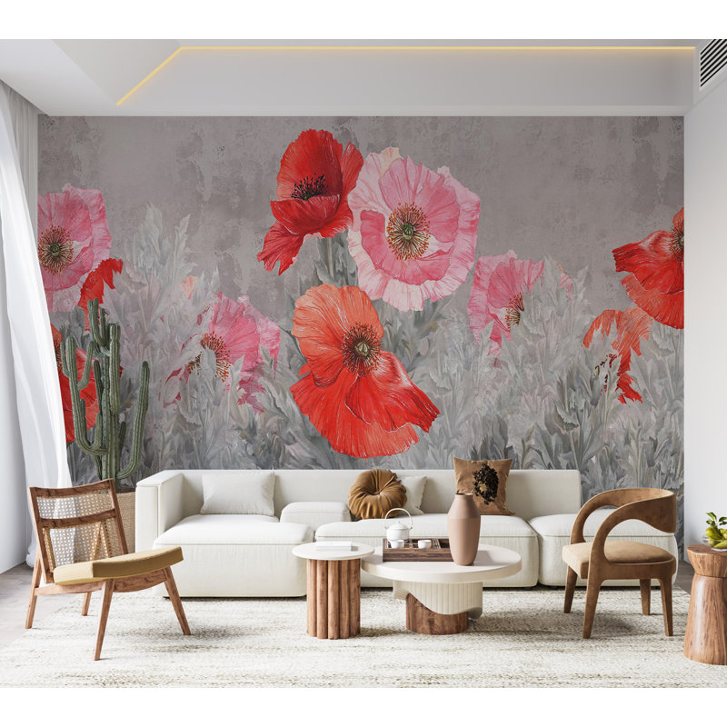 Papier peint floral - Prairie grise, L 110 po x l 157 po