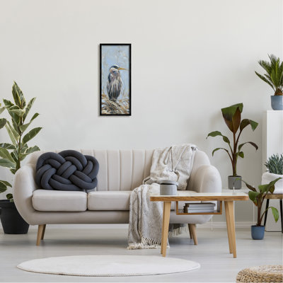 Stupell Industries Bird On Branch Painting - Single Picture Frame Print On Canvas In Midnight Black Framed Giclee