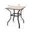 Table de jardin avec structure en métal et élégant plateau de table carré en faux bois imperméable à l'apparence de bois pour vous détendre