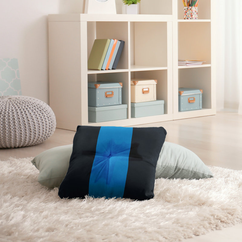  Coussin de sol touffeté, 30 po x 30 po, Noir / Bleu