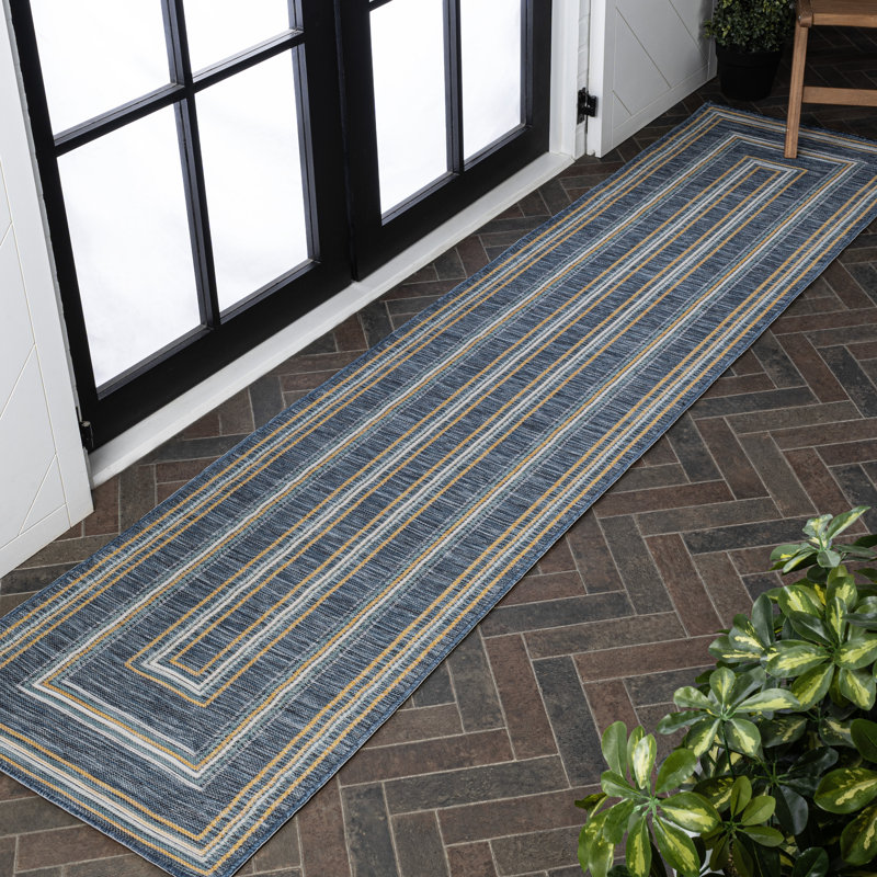 Tapis d'intérieur / extérieur bleu marine / crème Argo Classic, Tapis de couloir 2 pi x 8 pi