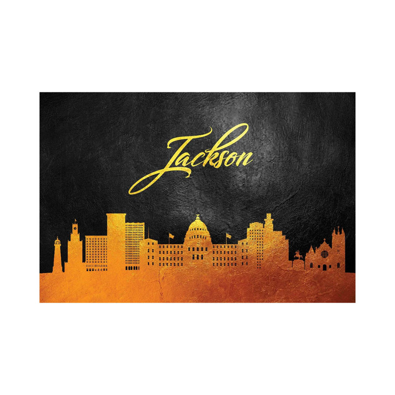 Jackson Mississippi Gold Skyline by Adrian Baldovino - Wrapped Canvas Print, 20.32 cm H x 30.48 cm W