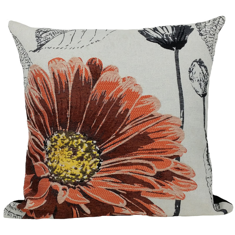  Flower Embroidery Square Pillow Cover & Insert, Coral
