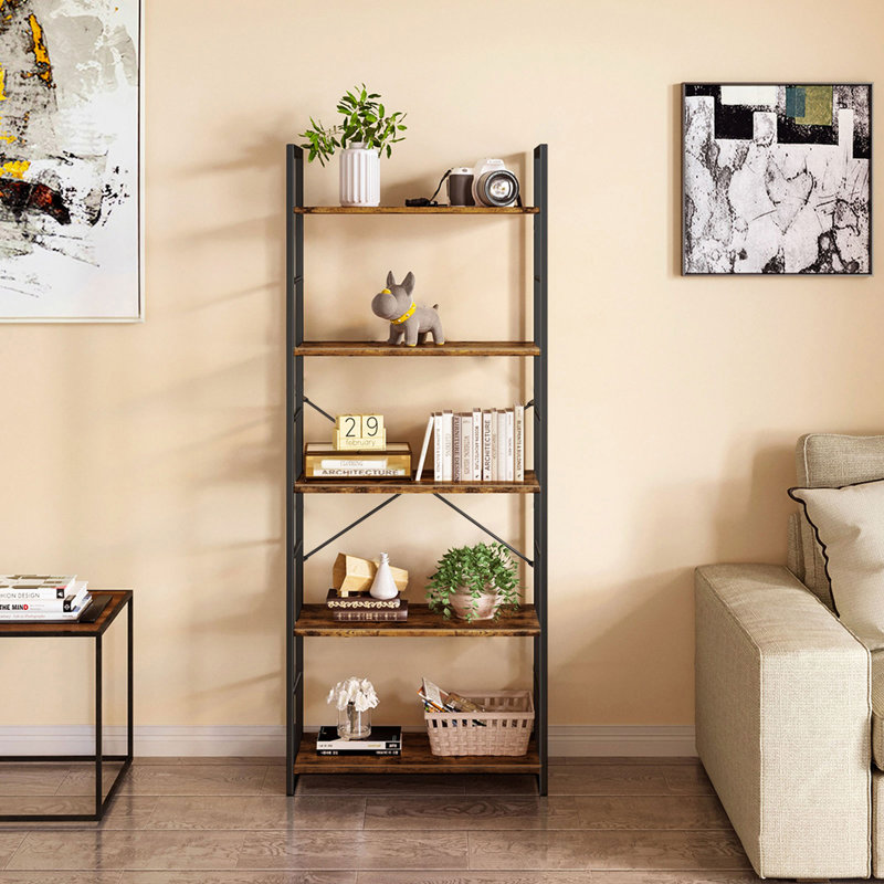 Landrienne 62.2" H x 23.6" W Standard 5-Shelf Bookcase, Brown